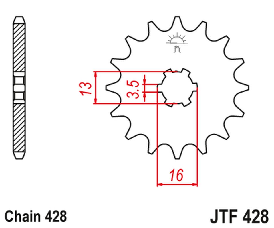 Front Sprocket 428 14 SUZUKI DR-Z 50 '19-21', DR-Z 70 '08-18', DS/JR/RM/RG/GT/TS 80 '77-03' (42814JT) (Chain. 428)