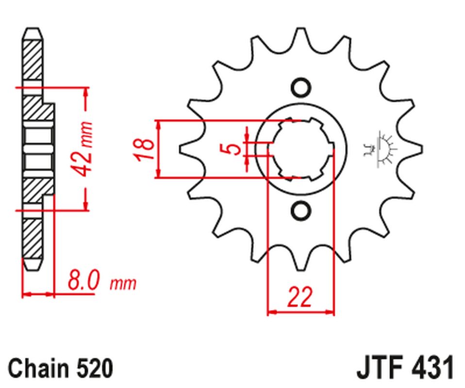 Front Sprocket 431 15 SUZUKI PE 250 '78-'82, RM 250 '79-'81, RM 400 '78-'80 (43115JT) (Chain. 520)