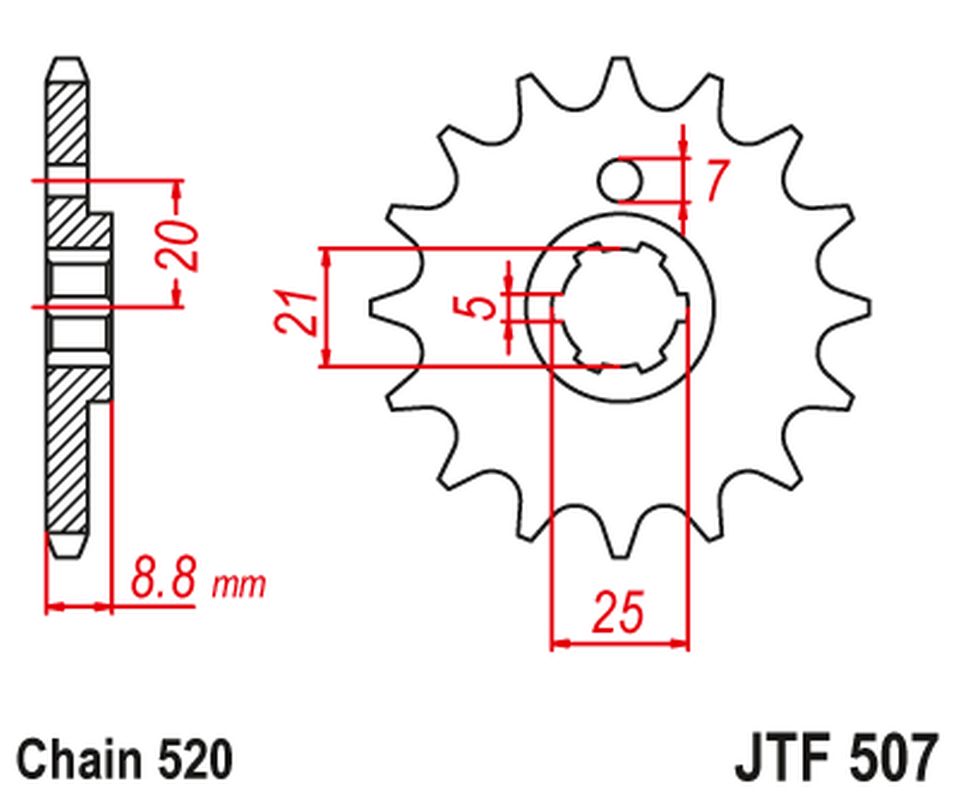 Front Sprocket 507 14 KAWASAKI KX 250 '79-86' KX 500 '83-86' KLT200/250 '80-85' HUSQVARNA CR/WR 250/360 '90-98' (50714JT) (Chain. 520)