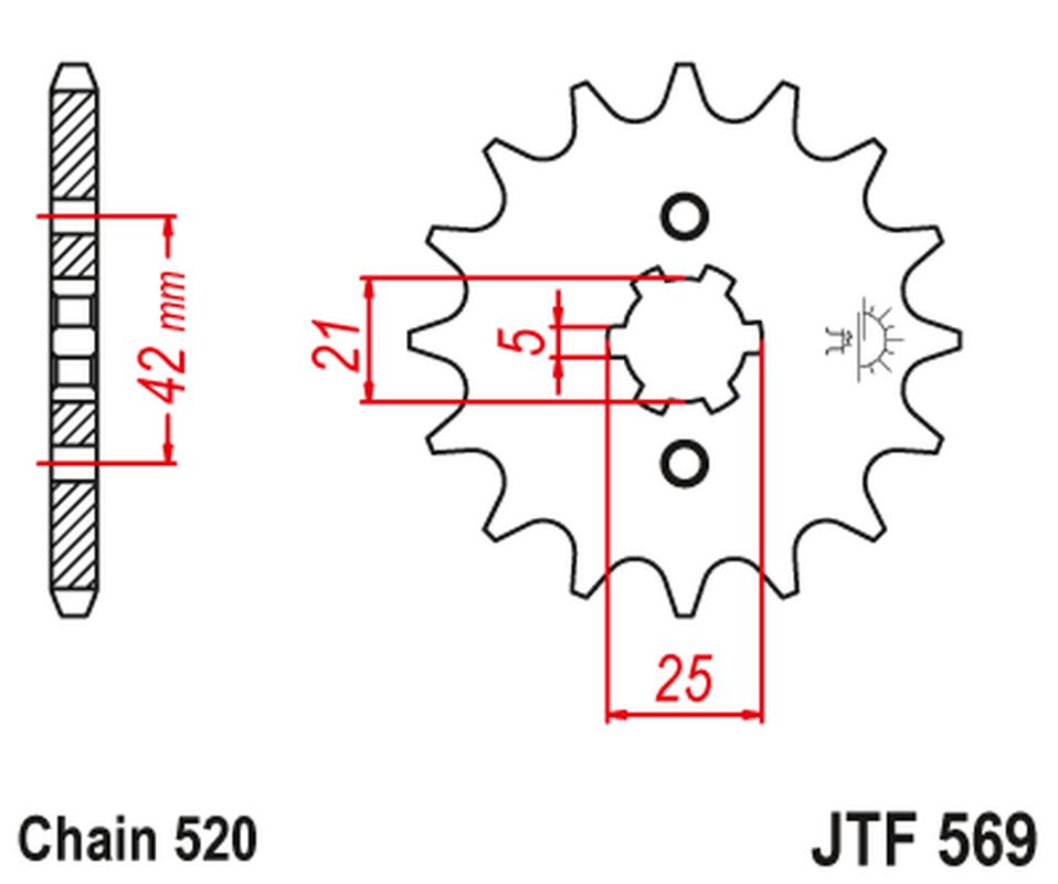 Front Sprocket 569 11 YAMAHA YFM 125 GRIZZLY '04-'12, YZ 250 '77-'98, KAWASAKI KX 250 '87-'98 (56911JT) (Chain. 520)