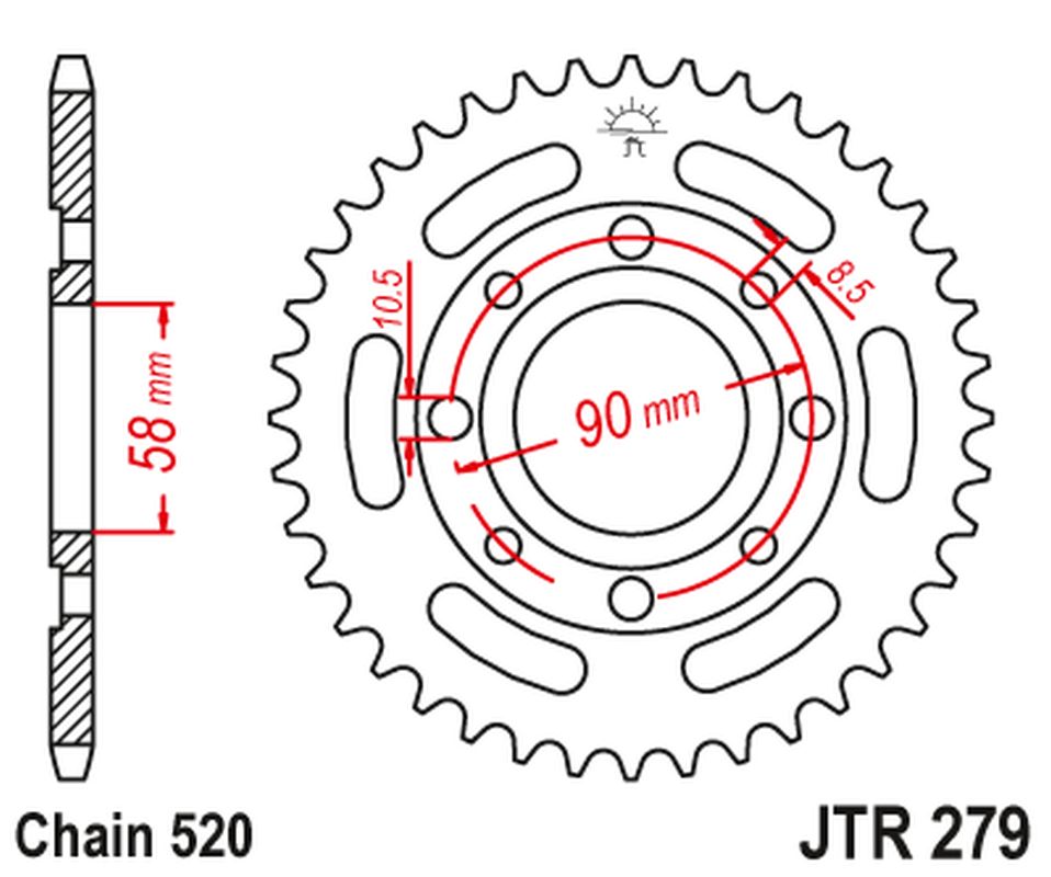 Rear Sprocket 279 30 HONDA CB 250 TWO FIFTY, NIGHTHAWK '92-'02, CMX250 REBEL (27931JT) (Chain. 520)