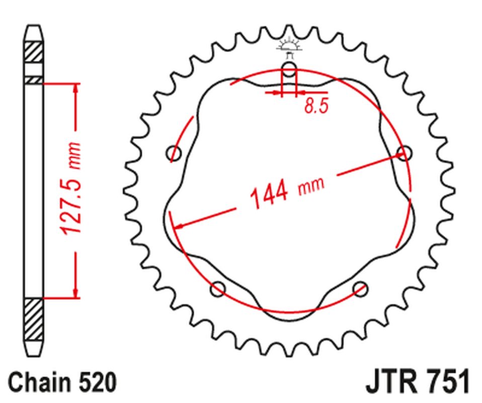 Rear Sprocket 4320M 44 Aluminium RACELITE DUCATI MONSTER 800 S2R '05-'07, HYPERMOTARD 950 '19-'23, BIPOSTO 748/S '95-'03 (Chain. 520) (STREETFIGHTER/EVO 848 '08-'15 CONVERSION TO Chain. 520) COLOR BLACK (ADAPTER NEEDED JTA750B)