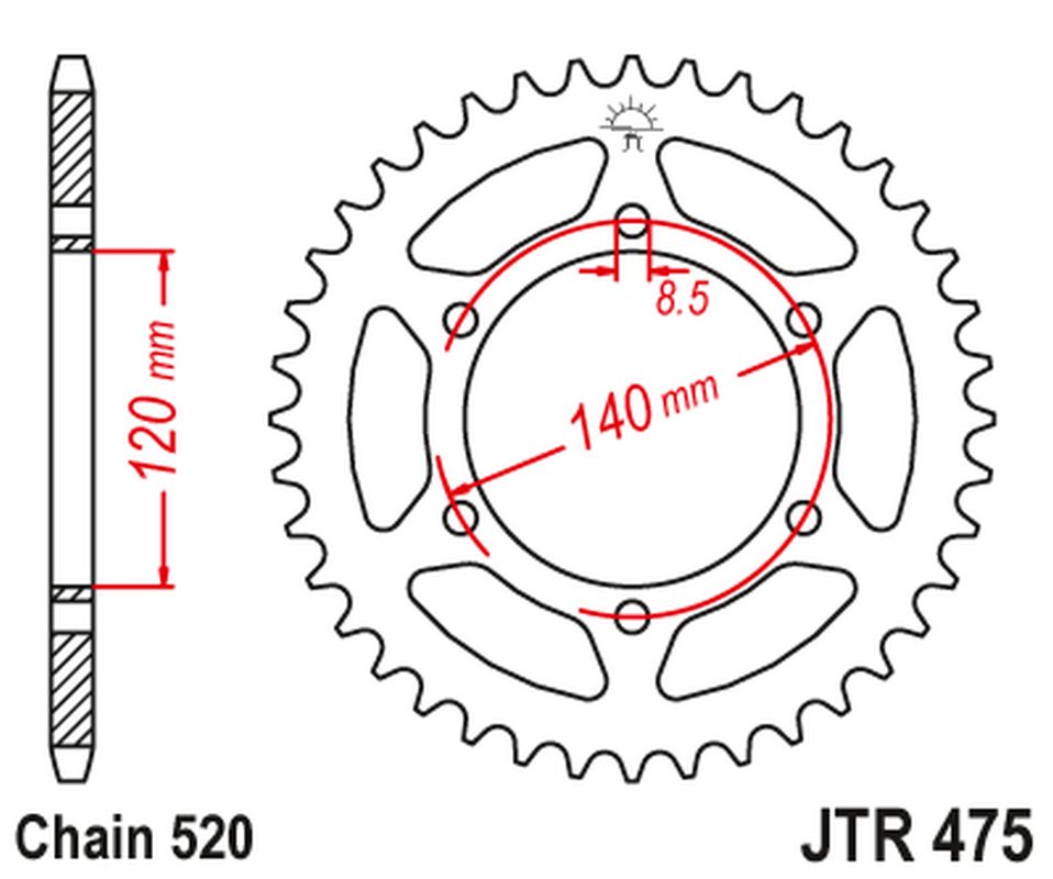 Rear Sprocket 475 45 KAWASAKI KL 250 '79-05', KV 250 '85-86' (47545JT) (Chain520)