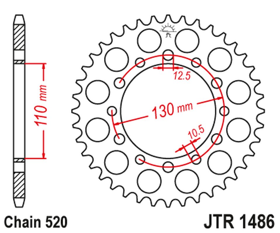 Rear Sprocket 504 42 HONDA TRX 200 '90-97', KAWASAKI EL 250 '88-03' (50442JT) (Chain.520)