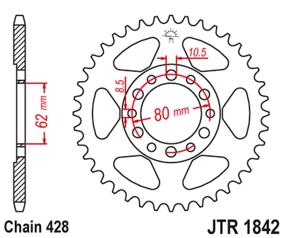 Rear Sprocket 842 37 YAMAHA YZ 80 '81-83', DT 125/175 '74-77',TW 125 '99-02', TW 200 '89-', XT 350 '85-00' (84237JT) (Chain428)