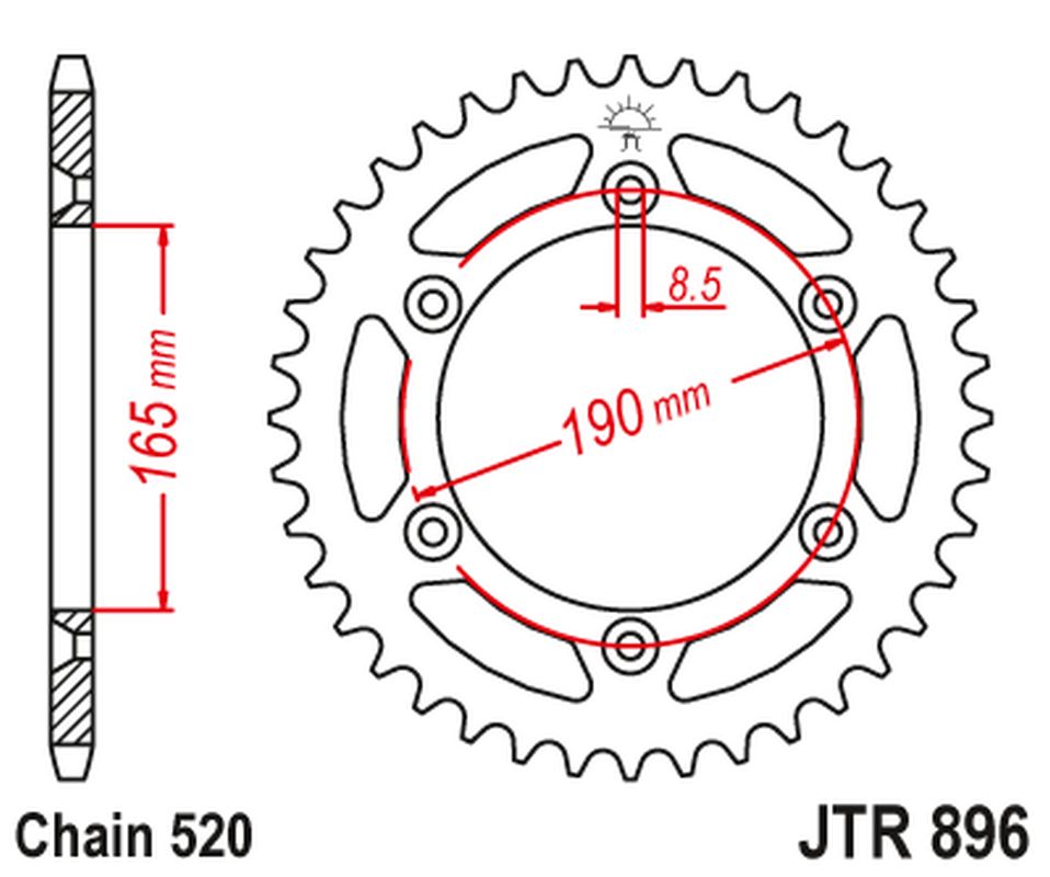 Rear Sprocket 896 52 KTM 125 MX '90, 250 MX '83-87, 500 MX '85-87, 350 ENDURO '84-87, 600 LC4 MX '89 (89652JT) (Chain. 520)