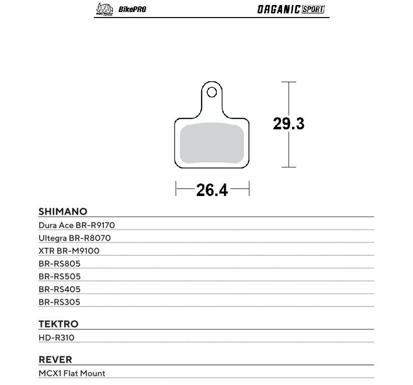BIKE PRO BICYCLE BRAKE PADS ORGANIC SPORT FITS SHIMANO DURA-ACE BR-R9170, ULTEGRA BR-R8070, XTR BR-M9100, BR-RS805/505/405/305, TEKTRO HD-R310