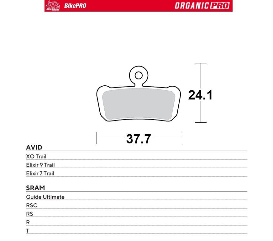 BIKE PRO BICYCLE BRAKE PADS ORGANIC PRO FITS SRAM GUIDE ULTIMATE/RSC/RS/R/T, AVID XO TRAIL, ELIXIR 9/7 TRAIL