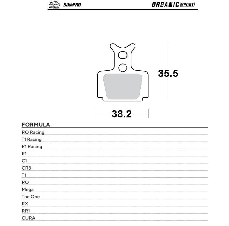 BIKE PRO BICYCLE BRAKE PADS ORGANIC SPORT FITS RO, R1 RACING, T1, RR1, THE ONE, CR3, CURA, T1 RACING, MEGA, C1, RX, FORMULA