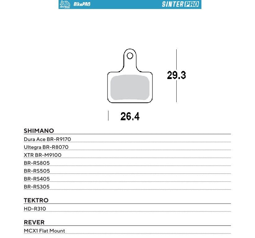 BIKE PRO BICYCLE BRAKE PADS SINTER PRO METALLIC FITS SHIMANO XTR BR-M9100, BR-RS805/505/405/305, ULTEGRA BR-R8070, BR-R9170 DURA-ACE, TEKTRO HD-R310