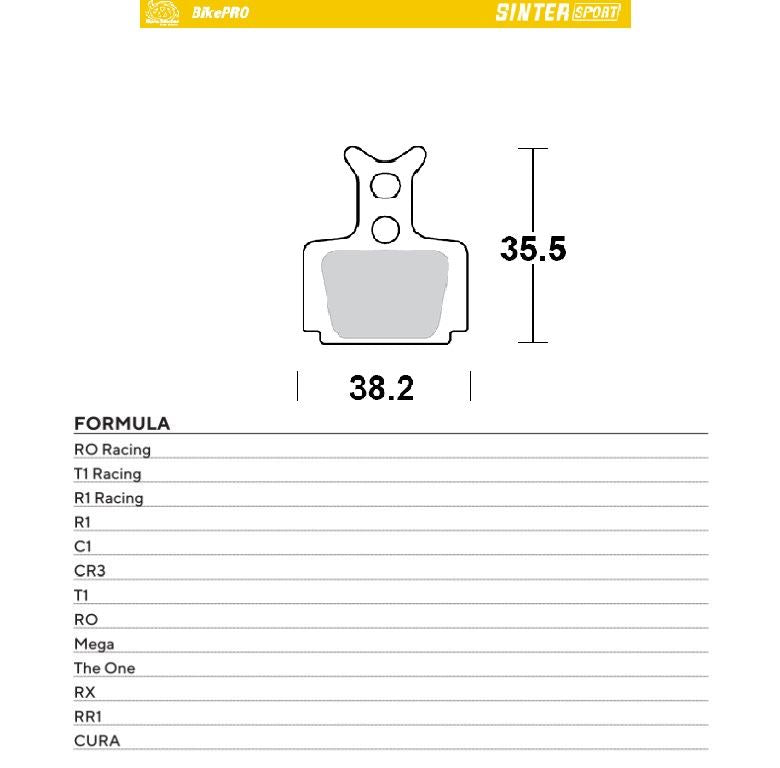 BIKE PRO BICYCLE BRAKE PADS SINTER SPORT METALLIC FITS FORMULA T1/T1 RACING, CURA, CR3, R1 RACING, RO, MEGA, RX, RR1, THE ONE, C1