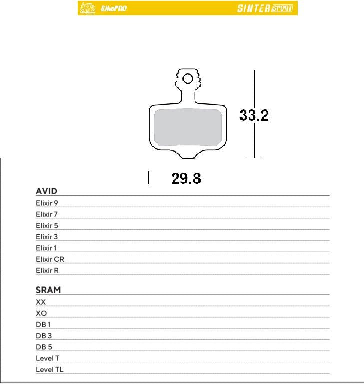 BIKE PRO BICYCLE BRAKE PADS SINTER SPORT METALLIC FITS AVID ELIXIR, SRAM XO, XX, DB1/3/5, LEVEL TL/LEVELT