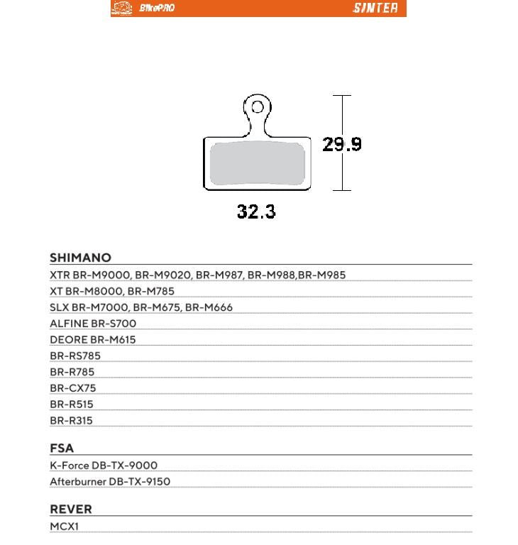 BIKE PRO BICYCLE BRAKE PADS SINTER METALLIC FITS SHIMANO M7000/675, XTR BR-M9000/9020/987/988/985, DEORE BR-M615, XT BR-M8000/785, SLX BR-M