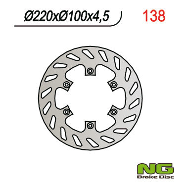 Brake disc (rotor) rear KAWASAKI KX 125 '89-'02, KX 250 '92-'95, KDX 200/220, KLX300/650R (220X100X4,5) (6X6,5MM)