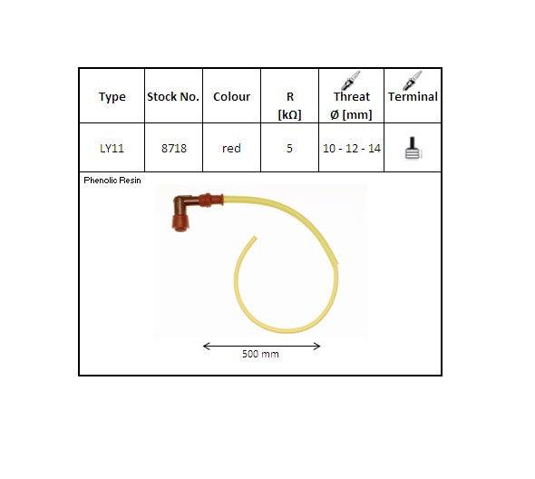 Spark Plug Cap Ebonite Angled (90°) Wire 50cm Red (No. 8718)