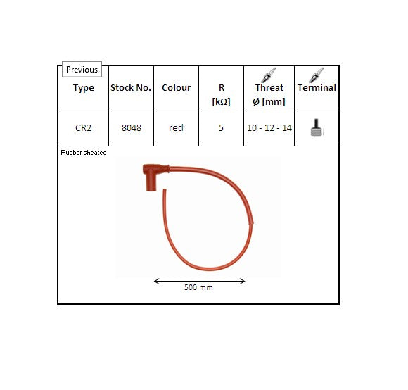 Spark Plug Cap Rubber Angled (90°) Wire 50cm Red (No. 8515)