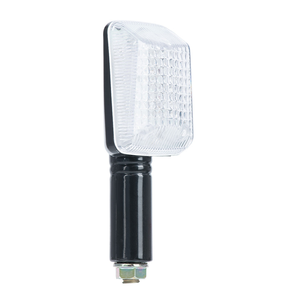 Turn Signals LED Rectangular – Pair Black with White Lens Long Mount (9 LEDs, with resistors, M8 screw)