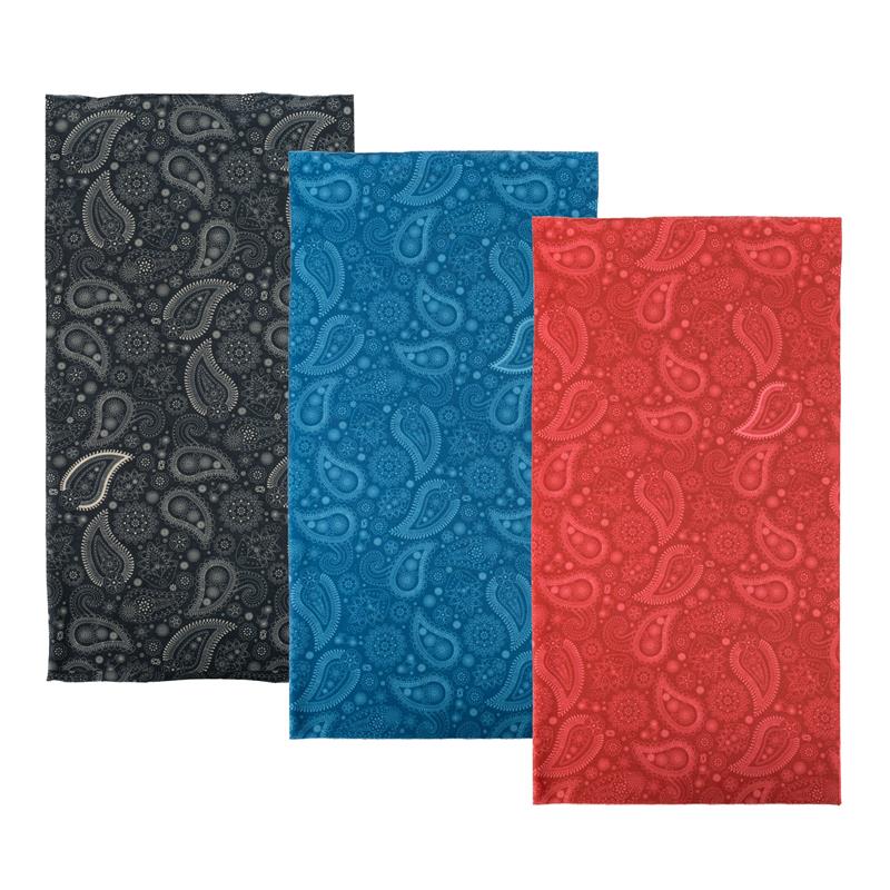 Multifunction Windproof Neck Tube Comfy Paisley 3-Pack Black/Blue/Red