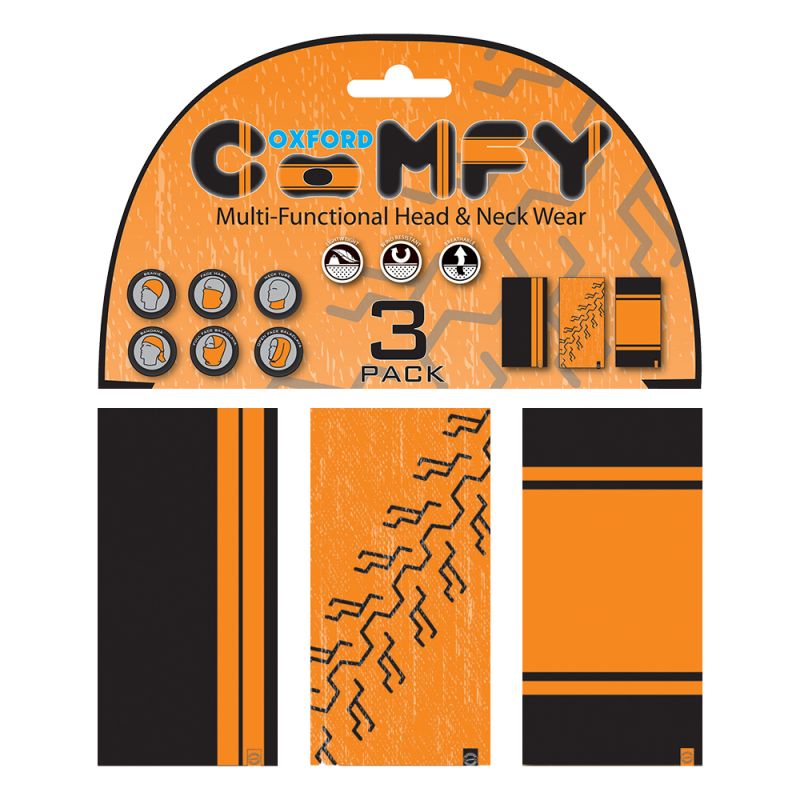 Multifunction Windproof Neck Tube Comfy HD 3-Pack Orange/Black