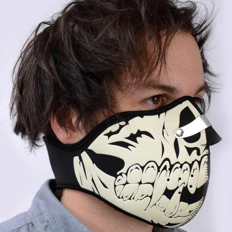 Neoprene Face Mask Under Helmet w/ Fluorescent Skull Pattern