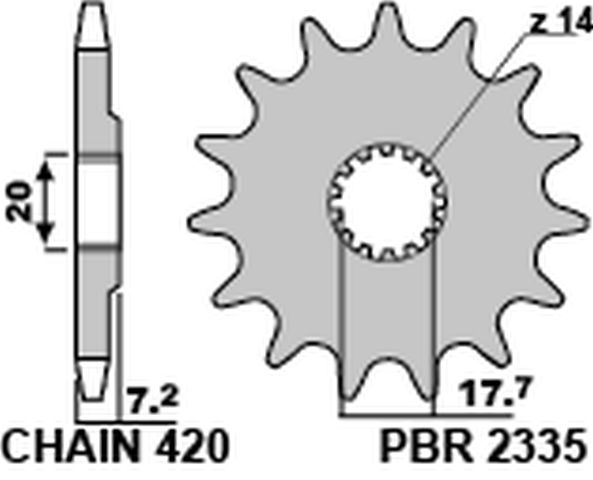 Front Sprocket 2335 14 Yamaha YZ65 18-20 (JTF1558.14) (Chain 420)