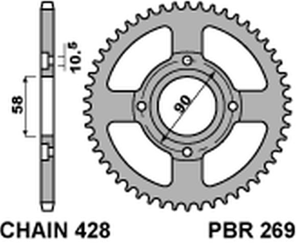 Rear Sprocket 269 44 C45 Daelim VC 125 S 96-99, Honda (JTR269.44) (Chain 428)