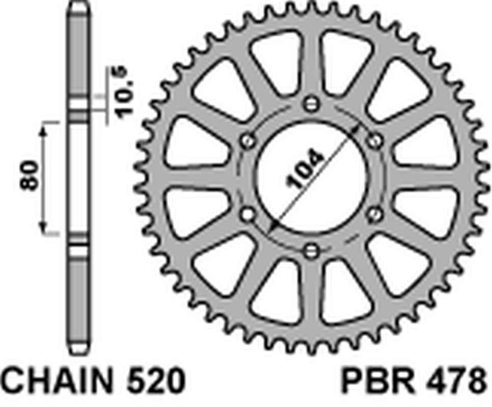 Rear Sprocket 478 47 C45 Kawasaki ZX 6 R 98-20, ZX 10 R, RR 04-20, ER-6N 06-17, Versys 650 07-20, Z 1000, SX 03-20 alt. 4578.47 (JTR478.47) (Chain 520)