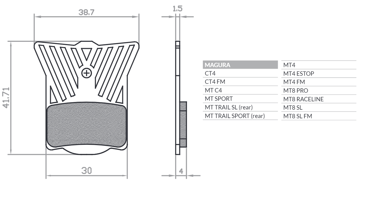 BIKE BICYCLE BRAKE PADS ORGANIC SPORT WITH RADIATOR MTB / ROAD / ELECTRIC FITS MAGURA MT 2, MT 4, MT 6, MT 8, CAMPAGNOLO ROAD DISC