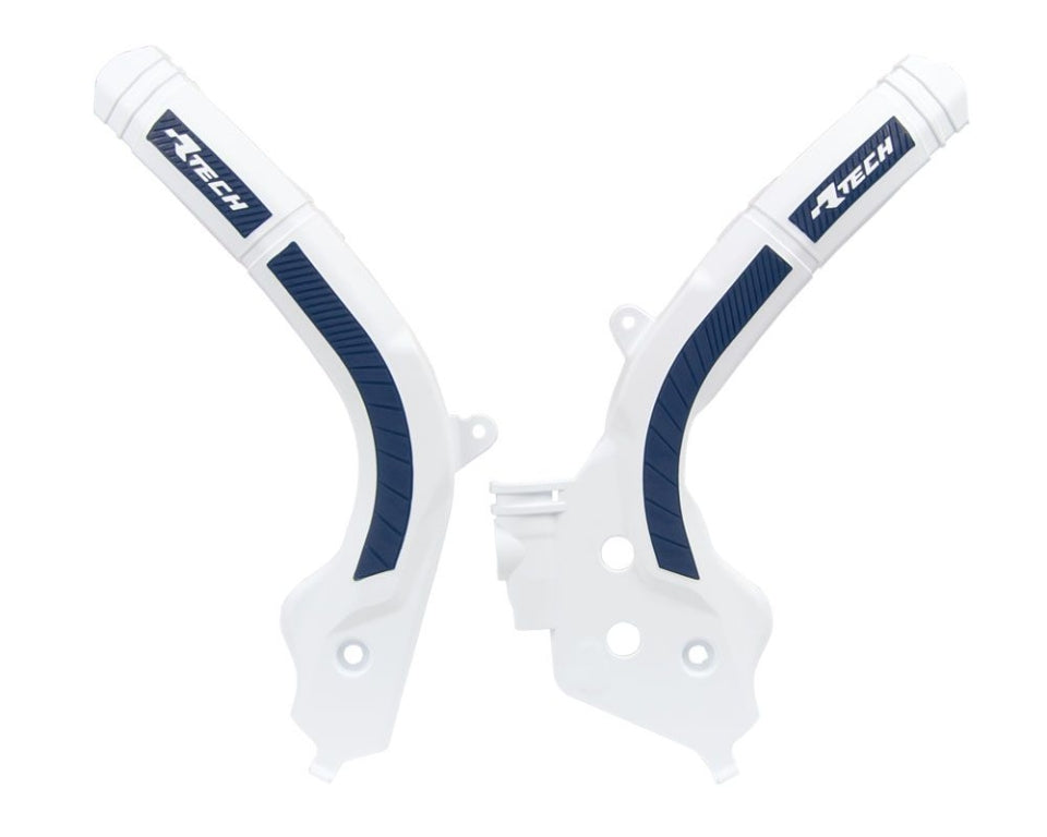 Frame guards (set) bi-material Super Grip HUSQVARNA TE/FE/TX/FX 501-125 17-21, TC 250 17-21, TC 125 16-21, FC 450, 350, 250 16-21, FS 450 17-21 color white blue