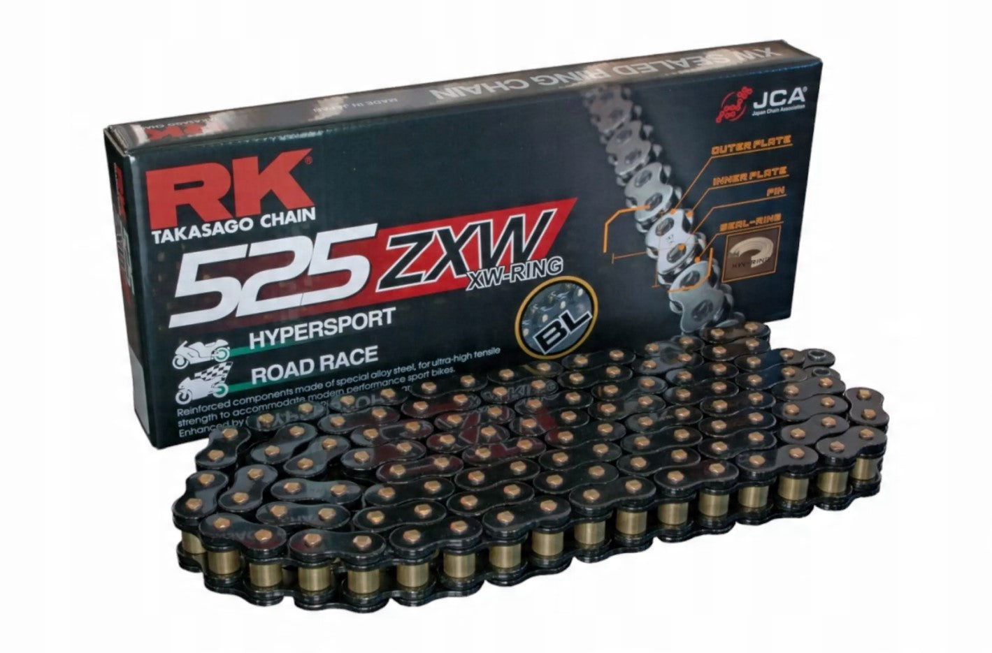 Drive chain BL525ZXW-120 (XW-ring) rivet link (CLF) included color black (capacity: up to 1200 cc) (42 kN)