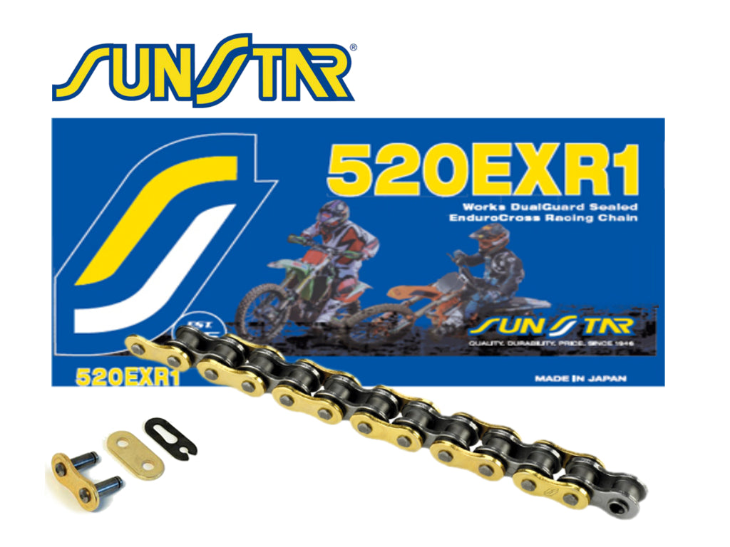 Drive chain 520EXR1-118G enduro up to 450 cc (DG ring) gold (520VT2), open + clip (520EXR1118G), made in Japan