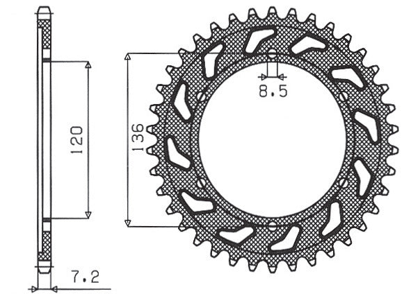 Rear sprocket 4324 57T Yamaha TDR 125 93-99 (JTR1847.57) chain 428 (432457JT)