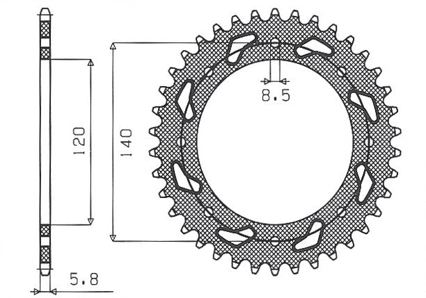 Rear sprocket 491 44T Kawasaki KLE 500 91-07 (JTR487.44) chain 520 (49144JT)