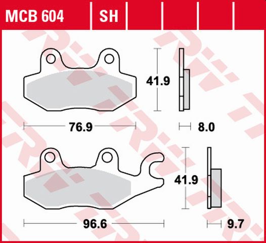 Brake pads KH165/2 organic Yamaha XTZ 750 89-97, Triumph Tiger 1050 07-13, Daytona 1200 93-97, Trophy 1200 94-03, Suzuki DR 800 97-99 rear