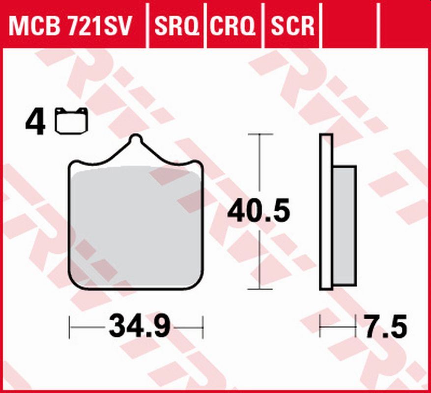 Brake pads KH604/4 sinter track Triumph Speed Triple 1050 08-15, KTM LC8 950/990 Supermoto/Super Duke 05-13, 690 SM/SMC 08-16, Ducati 748, 749, 996, 998, 999 01-07, Aprilia RSV 1000 Mille, R 01-03, RSV 1000R 04-10 front