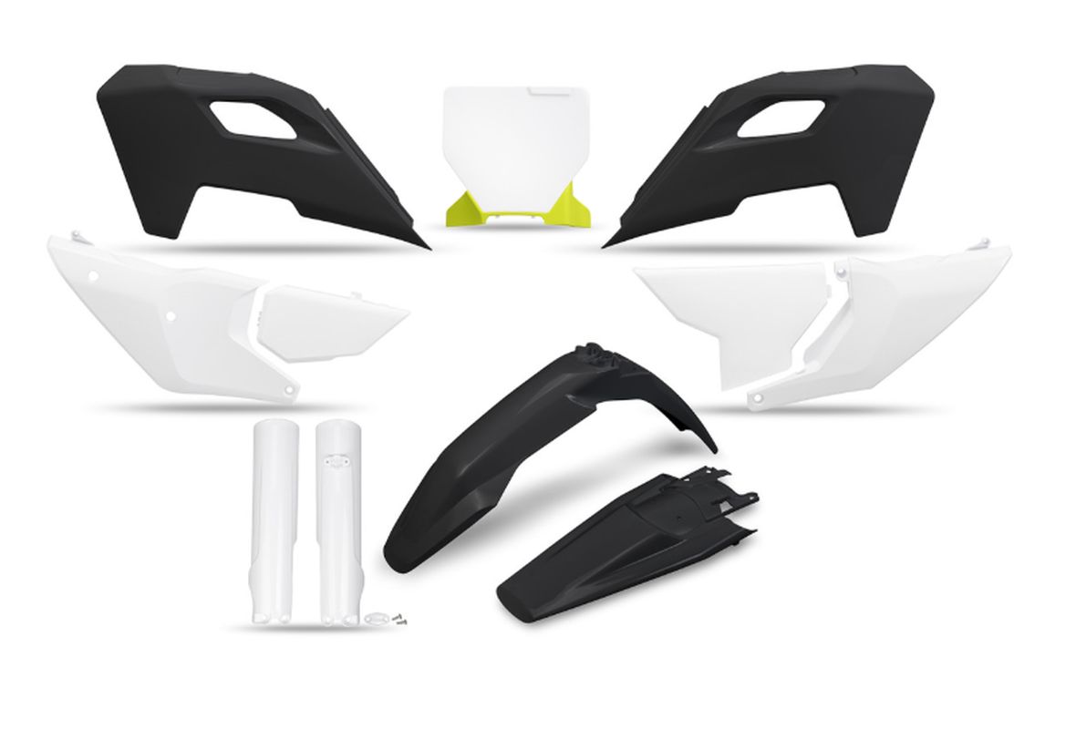 Full plastics kit with fork guards Husqvarna TC 125/250 23-24, FC 250/350/450 23-24, FX 350/450 23-24, TX 300 24 color black/white
