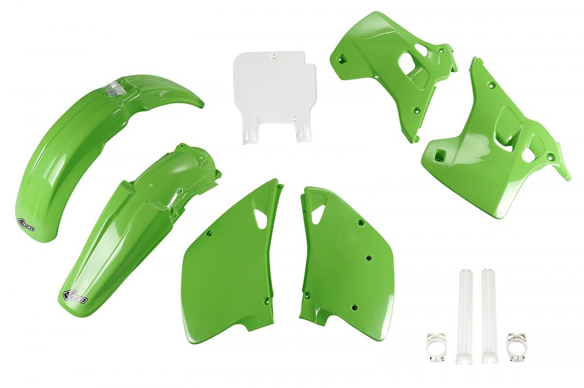 Full plastics kit with fork guards Kawasaki KX 125/250 92 color OEM (green/white) (KA195E999)