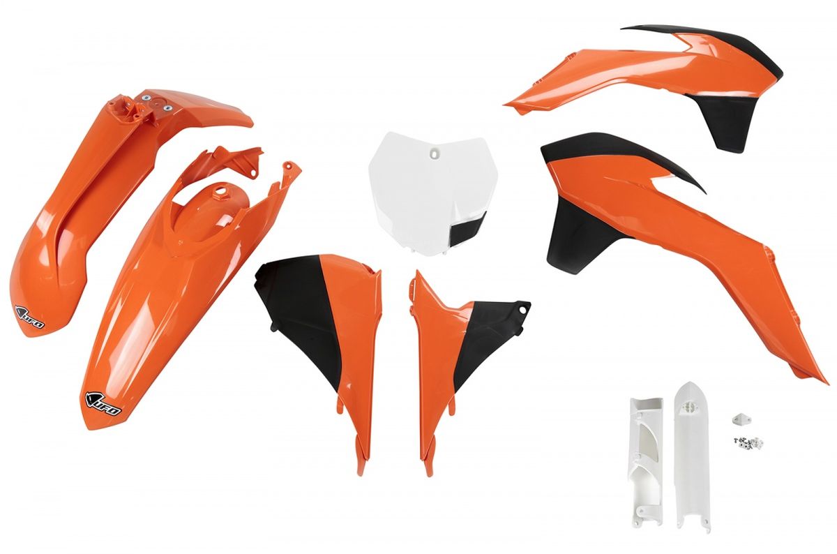 Full plastics kit with fork guards KTM SX/SXF 13-15, SX 250 16 color OEM 13-14 (orange/black/white) (KT515E999)
