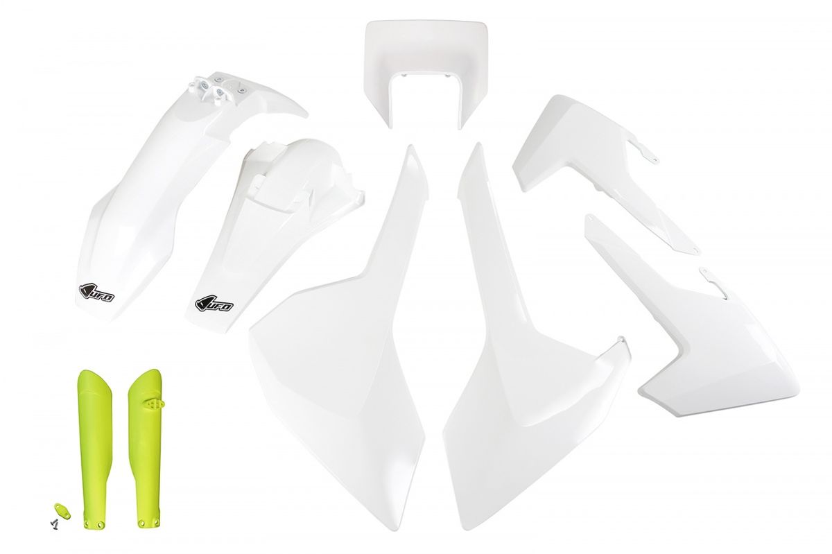 Full plastics kit with fork guards Husqvarna TX/TE/FE 17-19 with headlight mask color OEM (white) (HU621E999W)