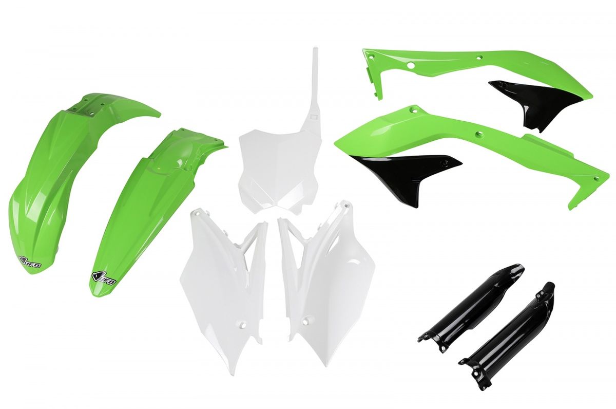 Full plastics kit with fork guards Kawasaki KXF 450 16-17 color OEM (green/white/black) (KA223E999)