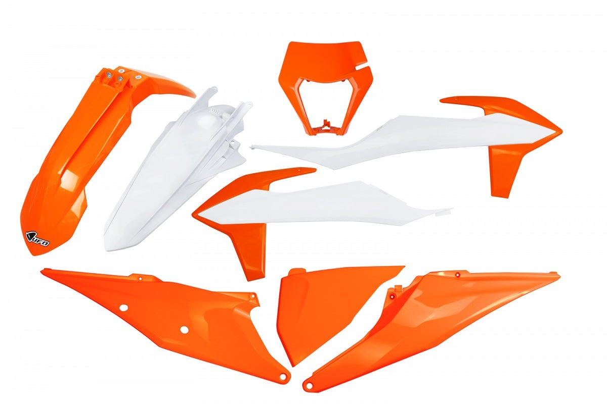 Plastics kit KTM EXC 125 20-21, EXC 250/300 TPI 20-23, EXC-F 250/350/450/500 20-23 with headlight mask color OEM 23 (white/orange)