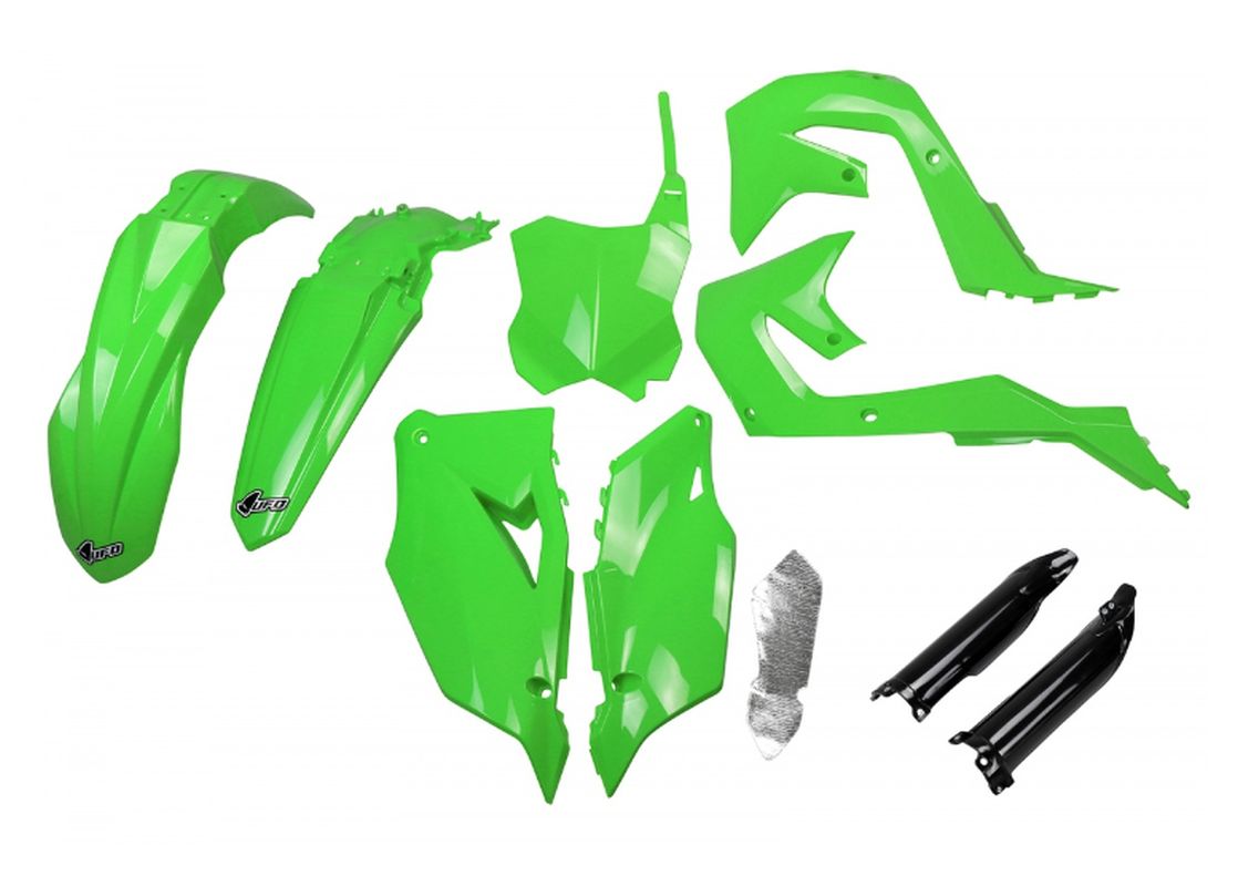 Full plastics kit with fork guards Kawasaki KXF 250 21-24, KXF 450 19-23 color OEM green/black