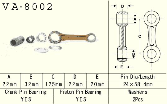 Connecting rod Kawasaki KX 250 78-08, KDX 250 91-94 (VA8002) (Made in Japan)
