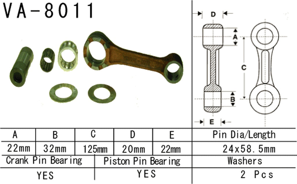 Connecting rod Kawasaki KX 250 78-08, KDX 250 91-94 (VA8011) (Made in Japan)