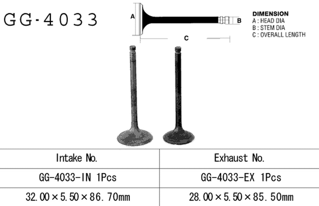 Intake valve Kawasaki KLF 220/250 88-11 (OEM: 12004-1082) (1 pc) (Made in Japan)