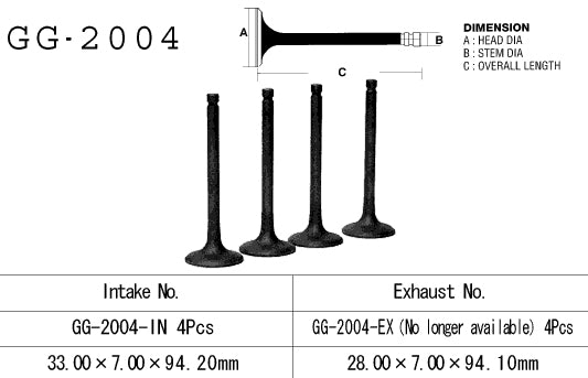 Intake valve Yamaha XJ 650 80-84, XJ 750 82-85 33.0 x 7.00 x 94.20 (OEM: 16G-12111-00, 4H7-12111-00) (1 pc) (Made in Japan)
