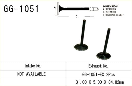 Exhaust valve Honda CRF 450R 02-07 31.0 x 5.0 x 84.82 mm (OEM: 14721-MEB-670) (1 pc) (Made in Japan)