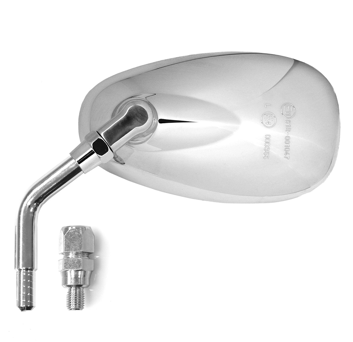 Mirror universal (left/right) chrome M10×1.25 right‑thread (E512)