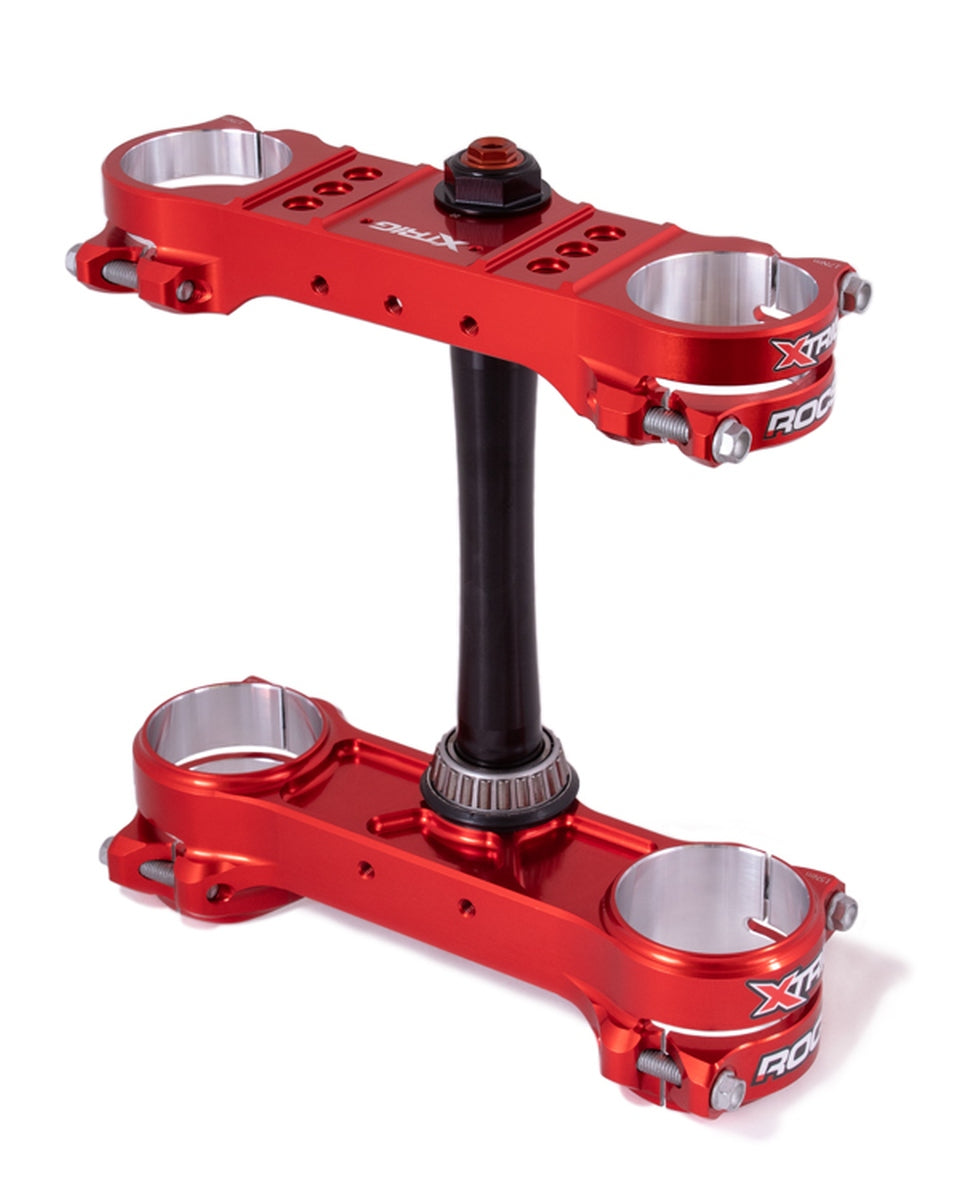 ROCS Pro triple clamps – front suspension – KTM SX/SX‑F 125/250/350/450 2013–2022, EXC/EXC‑F 2014–2023, Husqvarna 2014–2022, GasGas EC/EC‑F/MC/MC‑F 2021–2023, M12 (offset 20–22 mm), red