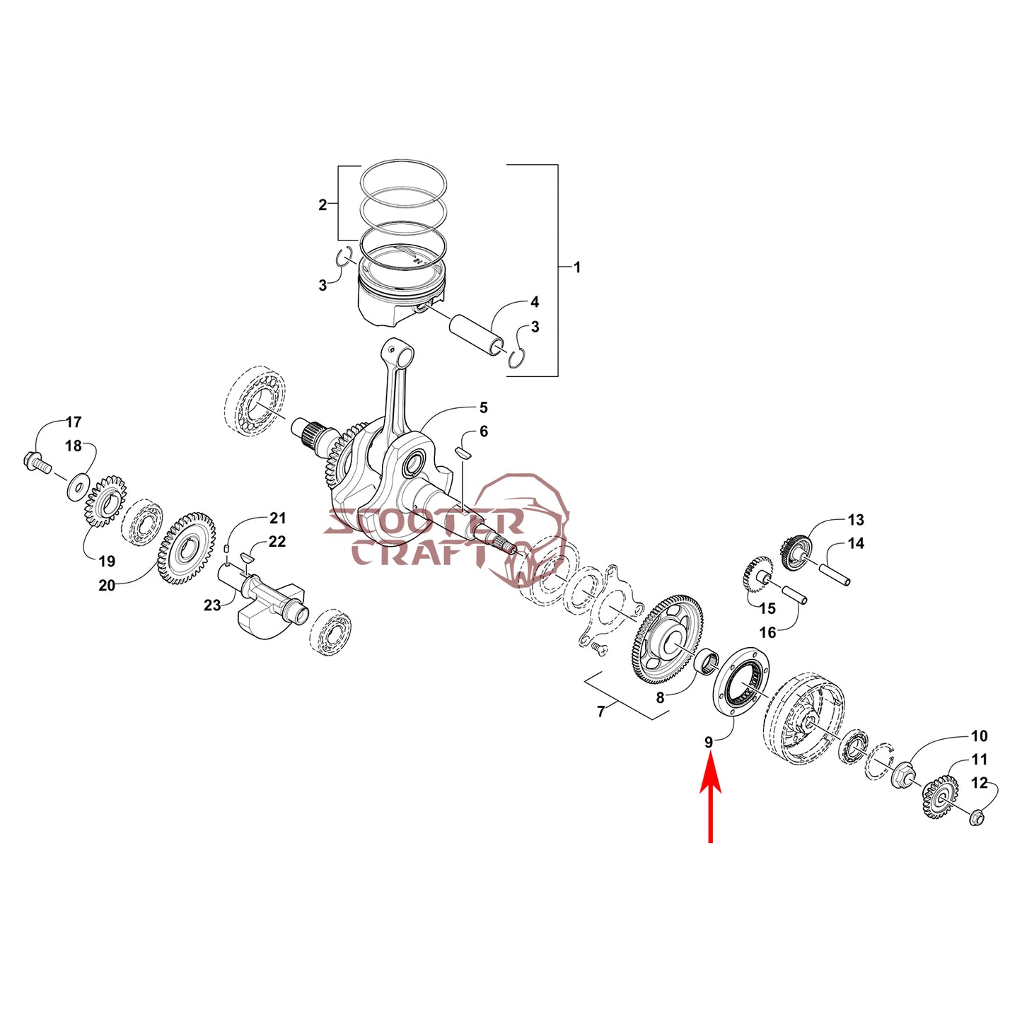 Starter clutch one way bearing Arctic Cat 425 CR, Alterra 450, TRV 450, XC 450 EFI, Prowler 500